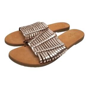 Urge Athena NWOB Women's Metallic Rose Gold Woven Leather Slides Sandals 39 / 8